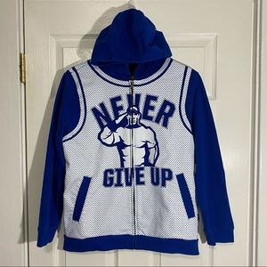 JOHN CENA Never Give Up Blue/Wht Hoodie Size XL
